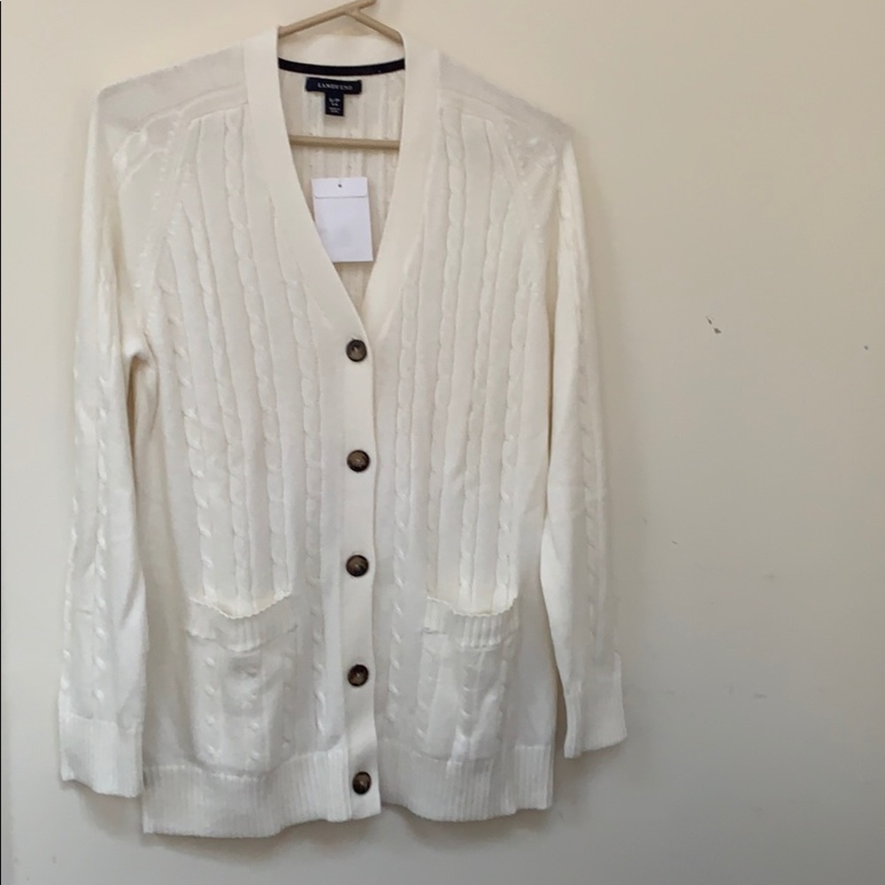 🕊Lands End Women Winter White Cardigan Sweater